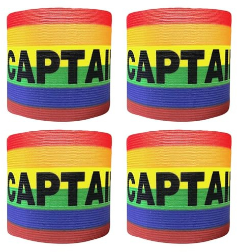 EHDWXVZM 4 stycken kaptensbindor, regnbågsrandiga kaptensbindor, Captain-spelarmband, stretchfotbollsarmband, lindningsarmband, bredare armbindor
