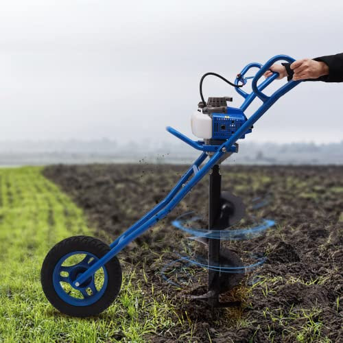 VonVVer Post Hole Digger 63cc 2 Stroke - Hand Push Petrol Earth Auger 3HP Fence Post Ground Hole Borrer Digger with 300mm Drill Bit Ground Drill Pit Digger Gasoline Agriculture Forestry (Blue)