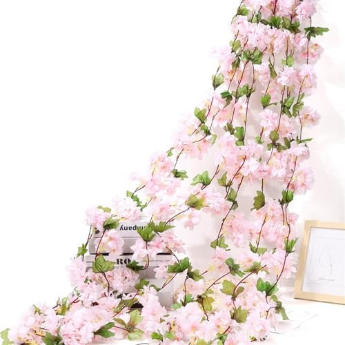 LXHZSY Girlande Hochzeit 180 cm Künstliche Blumen Kirschblüte Sakura Girlande Hochzeit Bogen Garten Hintergrund Home Party Dekoration Seide Gefälschte Pflanzen Rebe(2.3m-pink)