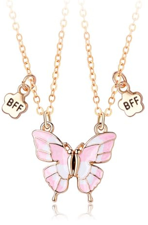 Collana a farfalla dell'amicizia da 2 pezzi, collana in lega per donna, collana con ciondolo a farfalla, collana a farfalla per donna, regalo di laurea colorato per gli amici (rosa)