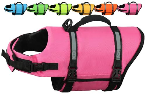 AMZNOVA Hundeschwimmweste Rip Stop Hunde Schwimmweste Rettungswesten | Schwimmweste Hunde-Schwimmweste zum Schwimmen, Auftrieb & Verstellbar for Hund, XS, Rosa