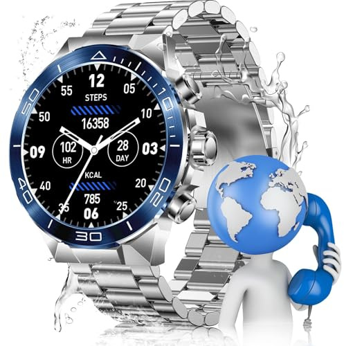 MiracDan Smartwatch Herren Militär Design Rund mit Metallband 1.43 AMOLEDStahl Series Smartwatch, 100+ Sportmodi, IP68, Telefonfunktion, 400mAh, für Android