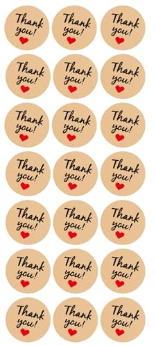 210 st tackklistermärken, 3,5 cm självhäftande tacketiketter, tacketiketter för småföretag, Kraft Thank You Heart klistermärken för beställning presentförpackning bakning jul bröllop dekoration