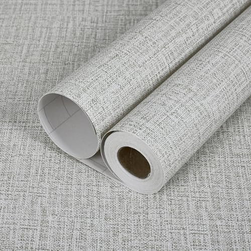 Warmiehomy Self Adhesive Wallpaper Sticky Back Plastic Roll 45cm x 1000cm Linen Texture Wallpaper Peel and Stick Wall Paper Grey Vinyl Wrap Contact Paper for Living Room Cupboard Furniture Stickers