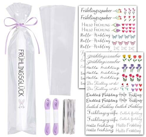 BOOMTOP Kerzen Tattoos Folie Frühling 2 Blatt Rub On Sticker Blumen Kerzenaufkleber mit 50pcs Kerzentüten Klein Candle Bags Kerzensticker Kerzen Verzieren Deko für Stabkerzen Tasse