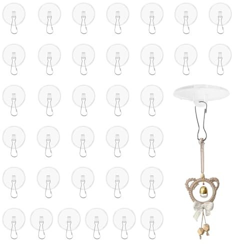 35 Pcs Self Adhesive Ceiling Hooks, 3cm Clear Hooks Self Adhesive Durable Decorative Hook with Flagpole Clips, Versatile Hook for Hanging Decor in Living Room, Bedroom, for Wind Chimes, Balloons