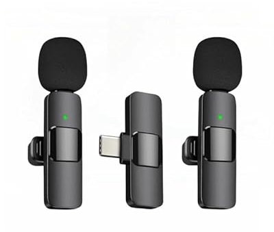 2 Pack Type C Microphone Wireless Lavalier Xmas Gifts for Iphone Ipad Android Samsung Lapel Receiver Portable Mini Plug-Play Clip On Mic for Video Recording Live Steam Vlogs Interview Tiktok Youtube