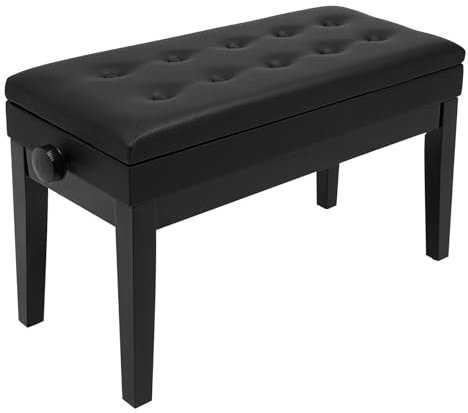 OBLLER Klavierhocker Höhenverstellbar 46-56CM, Pianobank mit Stauraum, Klavierbank mit PU Lederkissen, Beine aus, Klavierstuhl Piano Hocker gepolstert bis 160KG Belastbar, Schwarz