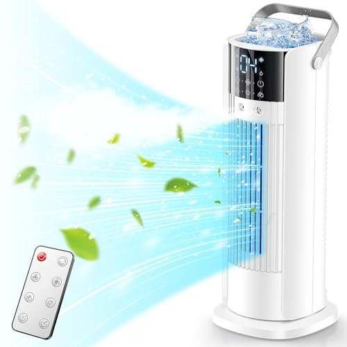 Portable Air Conditioner 5-in-1 Evaporative Air Cooler & Remote Control,4 Fan Speeds,Automatic Oscillation,10 Hour Timer and Sleep,Humidification Mode for Office,Home,Room,Bedroom