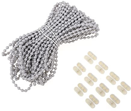 SOLUSTRE 1 Juego de Cadena de Bolas para Persianas Enrollables Conectores Extensores, 10 Metros Gris, Pom Resistente y Seguro para Cortinas Enrollables