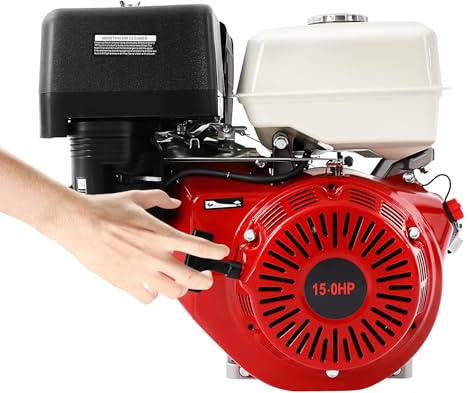 15Hp Gas Engine Gasoline Motor Pull Start Single Cylinder Petrol Go Kart Motor Engines With Air-Cooled System/Silencer Large Fuel Tank For Pumps Microtillers Washers (4Stroke 15HP) Red, Black