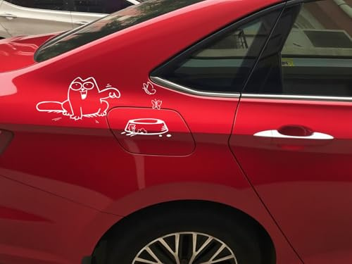 Autocollants de Réservoir de Voiture Simon's Cat - Design Mignon et Amusant - Personnalisation de Véhicule - Résistant aux Intempéries (12.8x23.2 cm, 2 pièces)