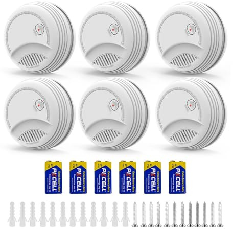 XUK Lot de 6 Detecteur de Fumée – Alarme Incendie avec Pile 9V Remplaçable, Avertissement Batterie Faible, 85 DB, sans Fausses Alertes, Bouton Test et Silence, EN14604, 10 Ans (6 pièces)