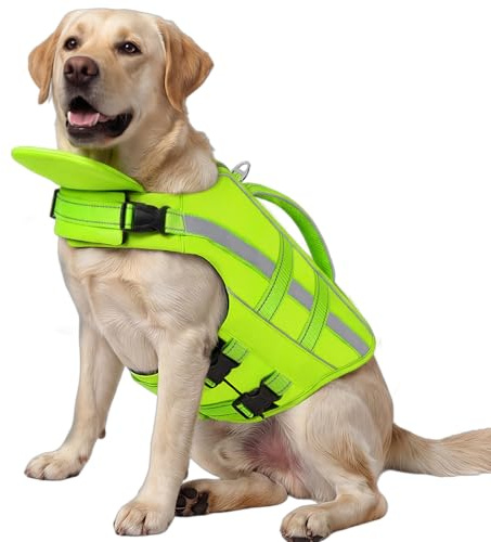 ASENKU Salvagente per Cani - Giubbotto Salvataggio Cane Taglia Piccola Media Grande, Gilet Galleggiante Sicurezza con Maniglia e Anelli D,per Nuoto Piscina Spiaggia Barca XXL