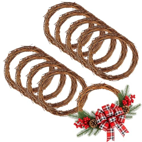 SENJEOK 10 Pcs 20cm Grapevine Wreath, Rattan Wreath for DIY Craft Wedding Decors, Brown