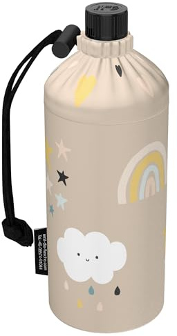 Emil Trinkflasche aus Glas für Mädchen & Jungen isolierte Glasflasche für Schule, Freizeit, Sport: Kinder & Eltern Happy Clouds (0,4l)