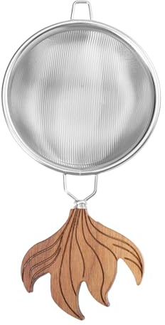 Veemoon Passoire à Thé Inoxydable à Mailles Fines, Grosse Taille Poignée Queue de Poisson en Bois de Noyer Foncé, Filtre pour Thé en Vrac, Chai, Cocktails et Épices, Accessoire la Cuisine