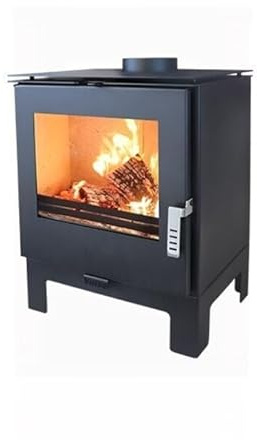 Verso Vedkamin Kara L 7,5 kW, 80,2 % effektivitet, kompakt stålkropp med låg profil (inget gjutjärn), öppen spis för 100–120 m³, 150 mm rökuttag
