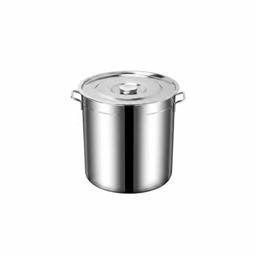 KiBcsLic Cubo de Acero Inoxidable con Tapa Multifuncional Olla de Acero Inoxidable Soldadas Olla Sopera Grande para Cocina Comercial, Diámetro 35cm Altura 35cm 32L
