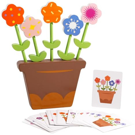 CAZSTYK Hölzernes Blumenform passendes Puzzlespiel, Bauspielzeug für Vorschulkinder, Feinmotorik, Hand und Augenkoordination, Kinderbaustein Steckspielzeug