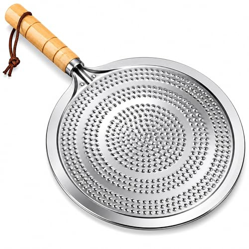 OBD Heat Diffuser Plate Stainless Steel Simmer Ring with Wooden Handle Flame Tamer for Gas Electric & Induction Hobs Even Heat Distributor for Milk Coffee Sauces Chocolate Small Pans