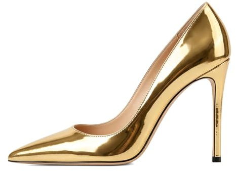 EDEFS Décolleté Classiche Donna con Tacco a Spillo 10 cm Scarpe Formali in Pelle per Lavoro e Cerimonia Oro EU37