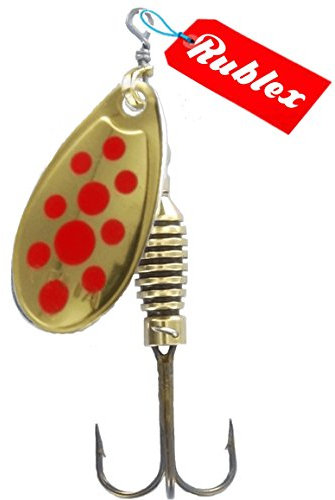 Rublex - Pack de 5 Cucharillas de Pesca Celta-3 OPR | Cebo Artificial de Pesca con Sistema Quita-Vueltas y Anzuelo Fácilmente Intercambiable, Color OPR Oro Puntos Rojos, 5gr