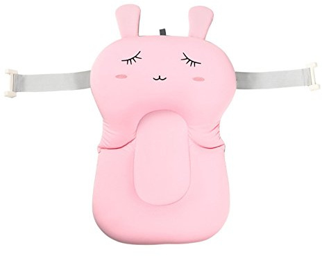 belupai Baby Bad Pad Neugeborenen Baby Faltbare Baby Badewanne Pad Stuhl Regal Neugeborenen Badewanne Sitz Infant Unterstützung Kissen Mat(Rosa Hase mit 2 festen Gurten)
