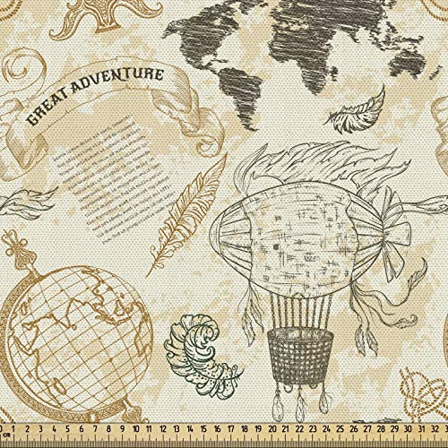 ABAKUHAUS Weltkarte Gewebe als Meterware, Vintage Globe Seil, Schön Gewebten Stoff für Polster und Wohnaccessoires, 1M (148x100cm), Beige Olivgrün