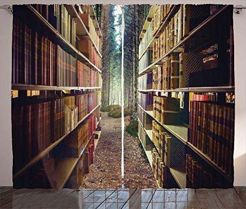 ABAKUHAUS Bücherregal Rustikaler Gardine, Zusammenfassung Bibliothek in Woods, Schlafzimmer Kräuselband Vorhang mit Schlaufen und Haken, 280 x 245 cm, Rotbraun