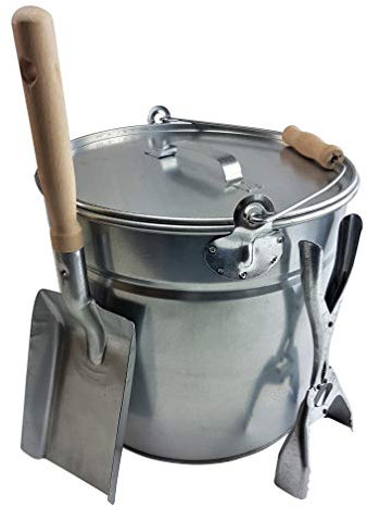 Ascheeimer 15l m Deckel + Schaufel + Brikettzange