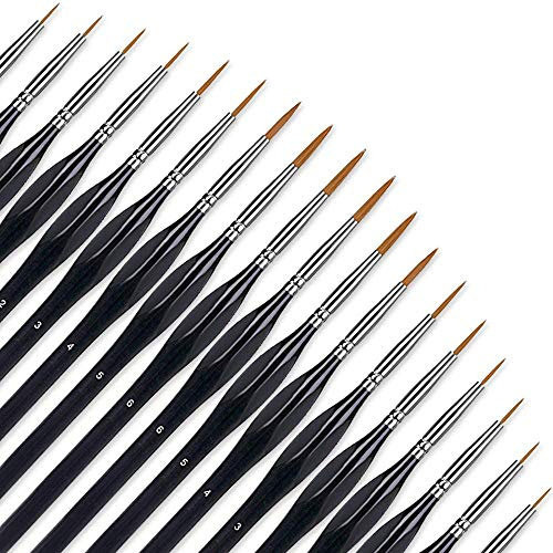 Detail Premium 18 Stück, Feiner Pinsel Malen Nach Zahlen (000 Bis 8), Miniatur-Set für Detailmalereien, Gesichtsbemalung, Nagelkunst, Aquarell & Ölgemälde (Schwarz 2 Sätze)