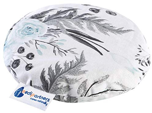 Medi Partners Kirschkernkissen Mikrowelle für Babys 180g rund 15cm Körnerkissen Wärmekissen 100% Baumwolle Öko Natur - Kirschkernkissen Wärme + Kältetherapie Massagetherapie (Graue Blumen)