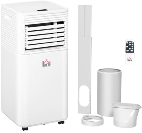 HOMCOM Portable Air Conditioner 9000 BTU, 4-in-1 Mobile Air Conditioning Unit with Cool, Fan, Dehumidifier & Sleep Mode, LED Display, Remote Control, 24H Timer, Window Kit, 1122W for Rooms up to 28㎡