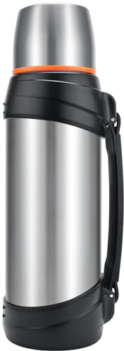 Olerd Bouteille isotherme de 2.5 l, en acier inoxydable, bouteille d'eau de camping, 24 h chaud et froid, bouteille isotherme sans BPA avec 2 gobelets, extérieur, randonnée (argent)