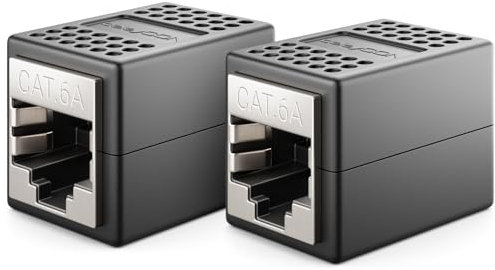 deleyCON 2 Pièces RJ45 Coupleur (10 Gbit/s) - Extension Câble Réseau Adaptateur Ethernet - Connecteur Compatible Cat8, Cat7, Cat6, Cat5 - LAN DSL POE 2X RJ45 Femelle - Noir