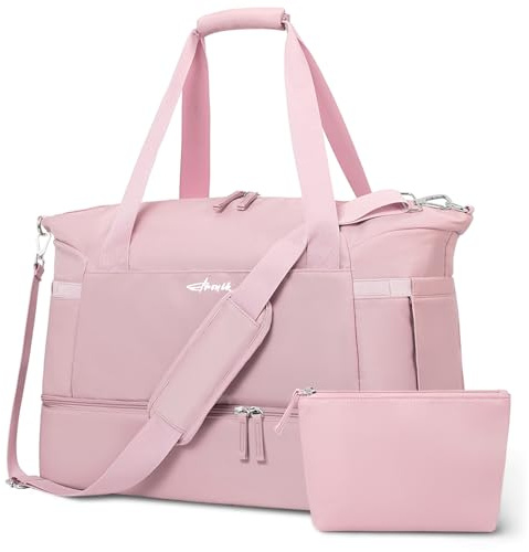 ETRONIK Bolsa de gimnasio para mujer, bolsa de viaje con puerto de carga USB, bolsa de fin de semana con bolsillo húmedo y compartimento para zapatos para mujer, viajes, gimnasio, yoga, Pink, M, Bolsa