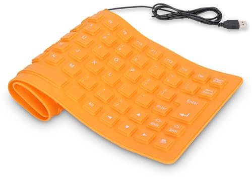 Tastiera in Silicone Impermeabile, 85 Tasti USB Cablata Flessibile Portatile Morbida e Silenziosa, Rollup per PC, Laptop e Viaggio (Arancia)
