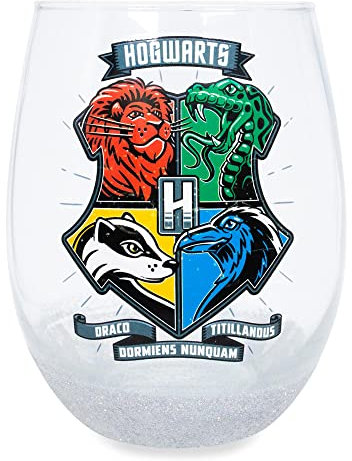 Harry Potter Animal Crests Teardrop Stemless Wine Glass | Holds 20 Ounces