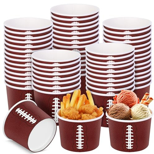 Shojoy 50-Piece Football Snack Bowls - 8oz Disposable Paper Bowls for Tailgate Parties, Family Dinners, and Sports Events