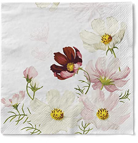 Mank Tissue Serviette Cosmea, 40x40 cm, 3-lagig, Servietten aus Papier mit Sommer und Frühlings Motiv 100 Stück Papierservietten Floral Blumen