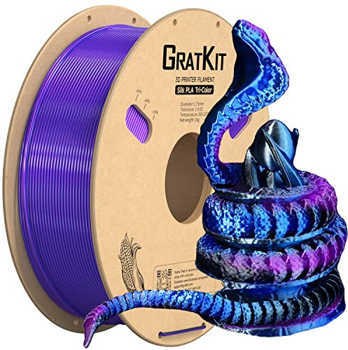 GratKit Tricolor Silk PLA Filament 1,75mm 1kg Spule, Seide Dreifarbiges 3D-Drucker Filament mit +/-0,03mm Präzision, Einfach zu drucken, Gleichmäßige Wicklung, Blau Schwarz Und Violett