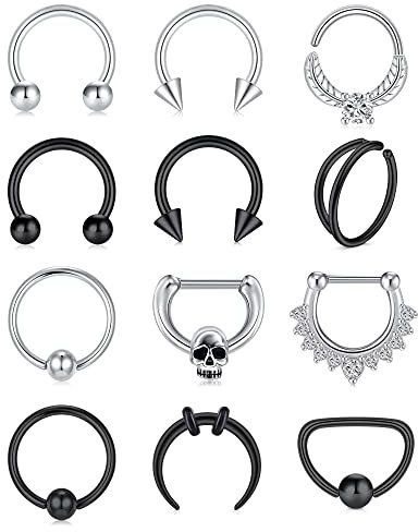 Zolure 16G Septum Piercing Jewellry 10mm Septum Clicker Hufeisen Piercing Nasenpiercing Augenbrauen Lippenring Tragus Helix Knorpel Daith Conch Ohrpiercing