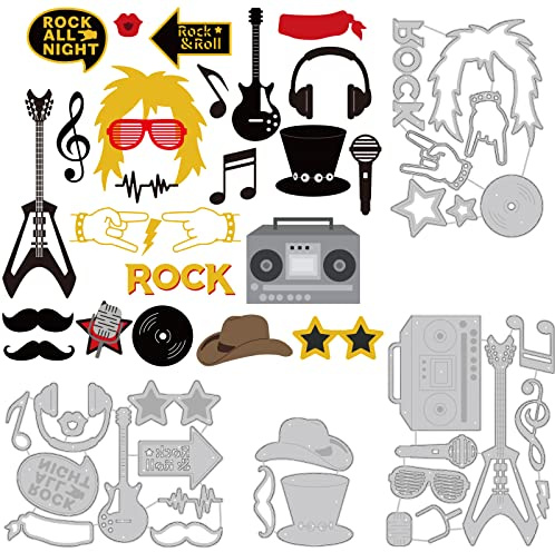 BENECREAT 28 Stück Jazz Rock And Roll Metallstanzformen, Musiknote Gitarre Kopfhörer Lichter Musikthema Stanzformen Schablonen Für DIY Scrapbooking, Dekorative Prägung, 0.8 mm Dick