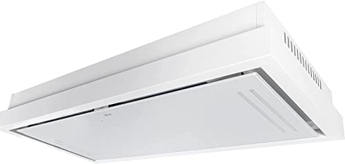 GURARI 343 Wh 90, Hotte aspirante encastrable 90cm/ Verre blanc/blanc/Moteur EBM/Aspiration puissante 1000m³/ Hotte à air pulsé/Ionisation/Hotte de plafond