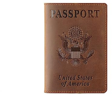 AIGUONIU Reisepasshülle aus echtem Leder für die Vereinigten Staaten von Amerika, Kreditkartenetui, Reisepasshülle, Unisex, Reisebrieftasche, Braun, Vintage