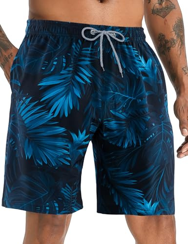 APTRO Men's Swim Trunks Swimming Shorts Board Shorts Quick Dry Beach Shorts Big and Tall Swim Shorts Leaves Navy MK288 S