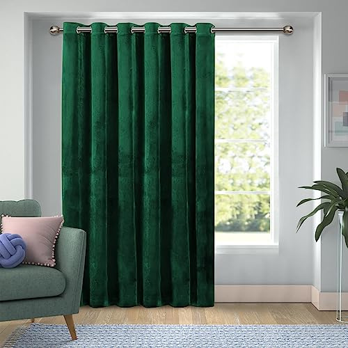 Hafaa Door Curtain for Bedroom – 66x84 Emerald Green Thermal Insulated Crushed Velvet Curtains for Living Room – Single Panel Eyelet Curtain with Matching Tie Back Blackout Curtain