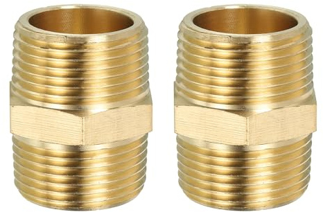 PATIKIL Adaptador de Tubería de Latón Macizo, Hexagonal, Rosca Macho Npt de 1 X Npt de 1, Paquete de 2, Conectores de Línea de Agua Macho Npt de 1