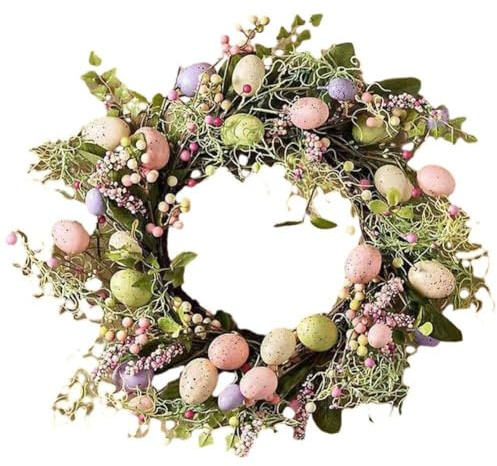 Easter Wreath Artificial Wreath with Colored Egg Classic Easter Front Door Garland Spring Floral Wreath for Home Wall Window Decoration